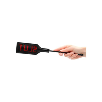 Ouch! Rectangular Crop - SLUT - Small - Black - BDSM Impact Toy for Submissive Pleasure