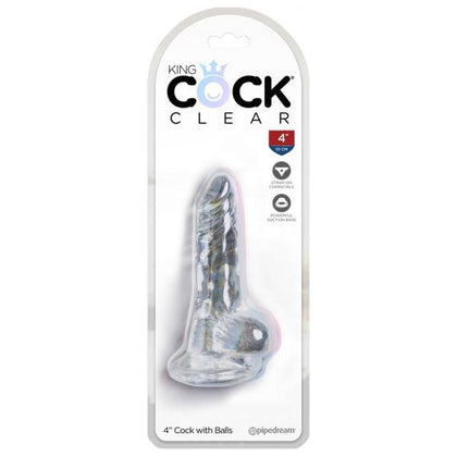 King Cock Clear 4in Lifelike Dildo with Balls - Model KC-4C-001 - Unisex Pleasure Toy - Transparent
