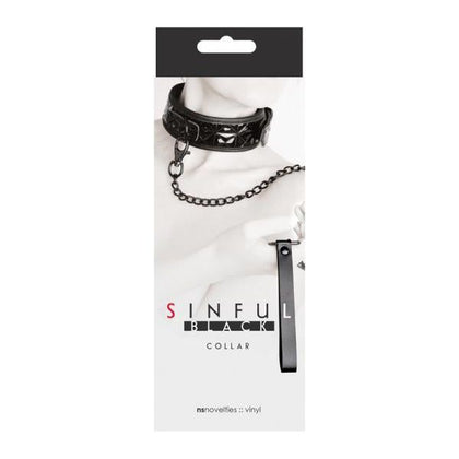 Sinful 1in Collar Black - Premium Vinyl and Neoprene Adjustable BDSM Collar and Leash Set for Extended Wear - Model S1C-001 - Unisex - Enhance Pleasure and Explore Boundaries in Style