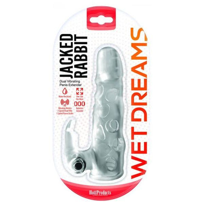 Hott Products Wet Dreams Jacked Rabbit Extension Sleeve with Power Bullet Vibrator - Model XR-5000 - Dual Vibrating Penis Extender for Men - Clear - Clitoral Stimulation for Women