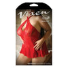 Vixen Hot Blooded Lace Dress & G-string O-S-Queen - Sensual Red Floral Lace Halter Dress and G-string Set for Women - Model: VHB-001 - One Size Queen - Adult Naughty Store