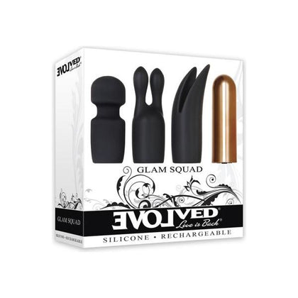 Evolved Glam Squad Black-Copper Compact Silicone Bullet Vibrator with 3 Sleeves - Bunny, Wand & Tulip - 7 Vibration Functions - Waterproof & Rechargeable