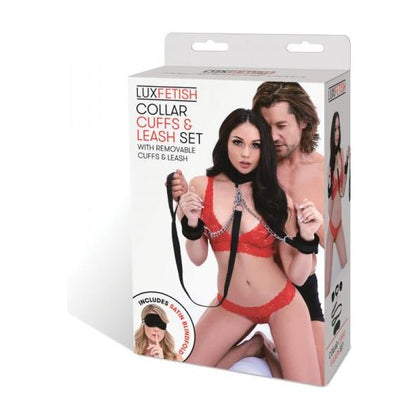 Lux Fetish Collar and Cuff Set - Premium BDSM Restraint Kit for Couples - Model LFC-200 - Unisex - Neck and Wrist Bondage - Black
