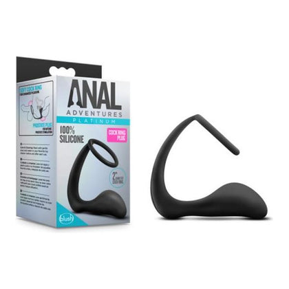 Anal Adventures Platinum Silicone Cock Ring Plug - Model AACP-001 - Men's Prostate Stimulation - Black
