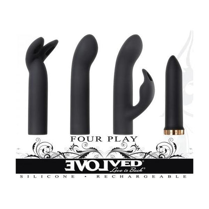 Evolved Four Play 7-Speed Bullet Vibrator with Interchangeable Silicone Attachments - Versatile Pleasure for Women - G-Spot, Dual Orgasms, Clitoral Stimulation - Black - Adult Naughty Store