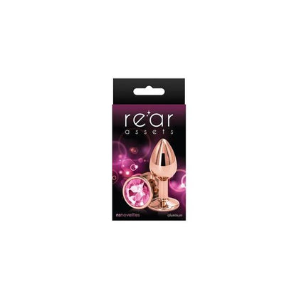 Rear Assets Rose Gold Small Pink Anal Plug - Model RASG-001 - For Sensual Pleasure - Women - Lightweight Aluminum - Pink Gem - Adult Naughty Store