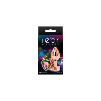 Rear Assets Rose Gold Heart Small Rainbow Anal Plug - Model RA-001 - Unisex - Pleasure for the Backdoor - Vibrant Rainbow Color - Adult Naughty Store