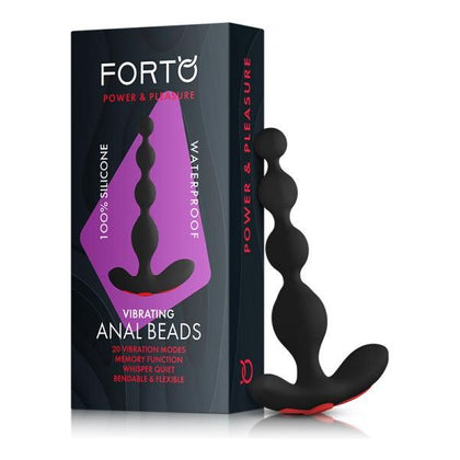 Forto Vibrating Anal Beads Black - Premium Silicone, Model FVAB-001, Unisex Pleasure Toy