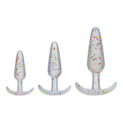 Mood Pride Anal Training Set - Rainbow Confetti - 3-Piece Silicone Butt Plug Kit for Gradual Anal Exploration - Model No. MNAT-3PC-RB - Unisex Pleasure - LGBTQ+ Friendly