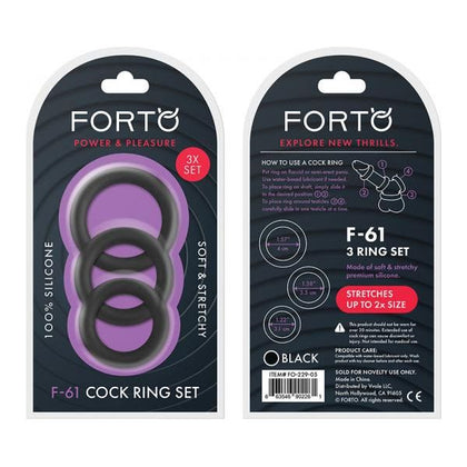 Forto F-61: Premium Silicone 3-Piece C-Ring Set (1.2in, 1.38in, 1.57in) - Black: Enhance Pleasure and Performance for Men