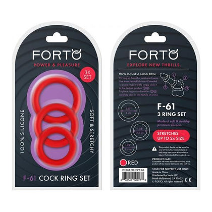 Forto F-61: 3 Piece Silicone C-Ring Set for Enhanced Pleasure - Red