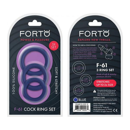 Forto F-61: Premium Silicone 3-Piece C-Ring Set for Men, Enhances Pleasure, Blue