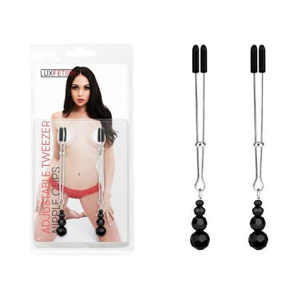 Lux Fetish Adjustable Tweezer Nipple Clips - Sensual Nipple Play Toy, Model LT-500, Unisex, For Exquisite Pleasure, Black - Adult Naughty Store