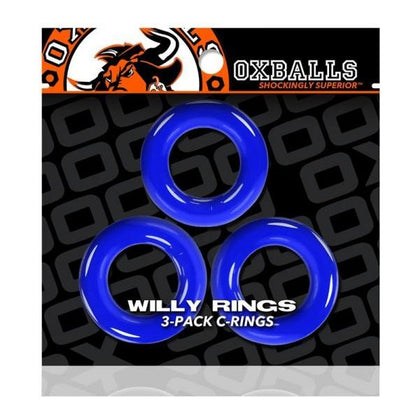 Oxballs Willy Rings 3-Pack Cockrings - Super Stretch, Gradual Ballstretching, Police Blue