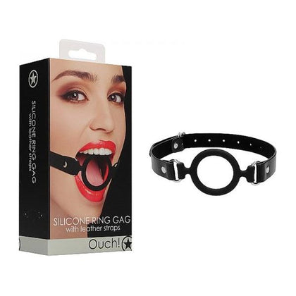 Velvety-Smooth Silicone Ring Gag with Leather Straps - Black | Sensual Pleasure for All Genders | Model: RGS-001