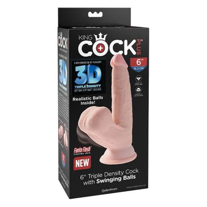 King Cock Triple Density 6-Inch Swinging Balls Realistic Dildo for Enhanced Pleasure - Model KC-TD6SBD-Gender-AP-Color - Adult Naughty Store