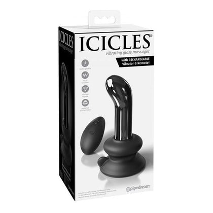 Icicles No. 84 Rechargeable Vibrating Glass P-Spot Plug with Remote Control - Unleash Sensual Pleasure in Style! (Black) - Adult Naughty Store