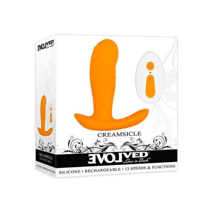 Evolved Creamsicle Rechargeable Silicone Orange Remote Control Wearable Vibrating Phallic Stimulator - Model CR-6, for Both Genders, Intense Pleasure in a Creamsicle-Colored Delight - Adult Naughty Store