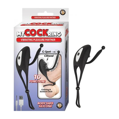 Introducing the Pleasure Partner Black Cockring Vibrating Pleasure Toy - Model XYZ123 - Male - Enhances Girth - Scrotum Cinch - Waterproof - Body-Safe Silicone - 10 Functions - Adult Naughty Store