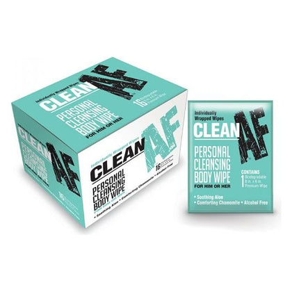 Clean AF Intimate Body Wipes Box of 16 - Biodegradable, Chamomile & Aloe Infused - Adult Naughty Store