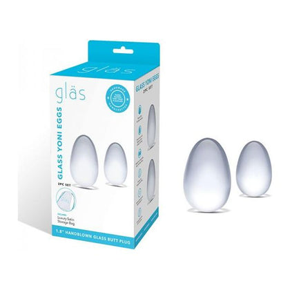 Glass Pleasure Co. 2-Piece Glass Yoni Egg Set - Model G2-1001 - Women's Pelvic Floor Exercisers - Internal Massage and Arousal - Teardrop Shape - Clear - Adult Naughty Store