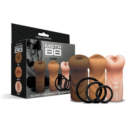 Introducing the Sensational Happy Ending Mstr B8 Six Pack: Ass, Mouth, Pussy Stroker With 3 Rings - Model HEMB8-3R - Adult Naughty Store