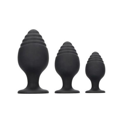 Introducing the SensaSilk™ Ouch Rippled Butt Plug Set - Model RS-2021: Unisex Silicone Anal Pleasure Toys in Sultry Black - Adult Naughty Store