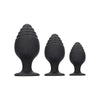 Introducing the SensaSilk™ Ouch Rippled Butt Plug Set - Model RS-2021: Unisex Silicone Anal Pleasure Toys in Sultry Black - Adult Naughty Store