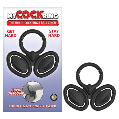 The Triad Silicone Cockring & Ball Cinch - Model XYZ - Male - Enhances Erection and Sensation - Black - Adult Naughty Store