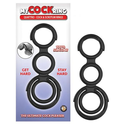 Quattro Cock & Scrotum Rings - The Ultimate Silicone Cock Pleaser for Men - Model QCR-2021 - Black - Adult Naughty Store