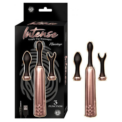 Introducing the Luxe Pleasure Intense Triple Tip Massager - Rose Gold: A Versatile, Rechargeable Silicone Sex Toy for Intense Pleasure and Relaxation
