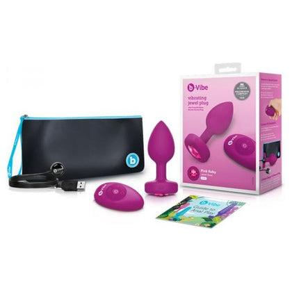 b-Vibe Vibrating Jewels Remote Control Rechargeable Anal Plug S/M - Pink Ruby - Adult Naughty Store