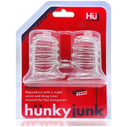 HunkyJunk Elong Wide-Base Nipsucker Clear - Powerful Suction Nipple Stimulator for All Genders - Intensify Pleasure with FlexTPR Material - Model: ELONG-001 - Clear