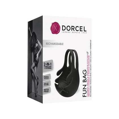 Dorcel Fun Bag Vibrating Cock Ring - Ultimate Pleasure for Him - Testicle and Penis Stimulation - 9 Vibration Modes - Black