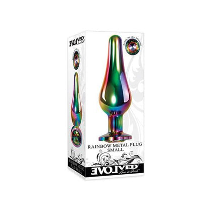 Evolved Rainbow Metal Plug Small - A Sensational Anal Pleasure Accessory for All Genders in Sparkling Rainbow - Adult Naughty Store