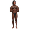 Male Power Leather Collection Taurus Black OS Thong with Padded Comfort Waistband and Chastity Lock - Men's Cage Pouch T-Back Underwear for Intimate Pleasure - One Size