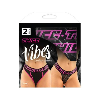 Vibes Intimates Thicc Buddy Pack 2 Pc. Athletic Mesh Boyfriend Brief & Lace Thong L-XL Black-Pink