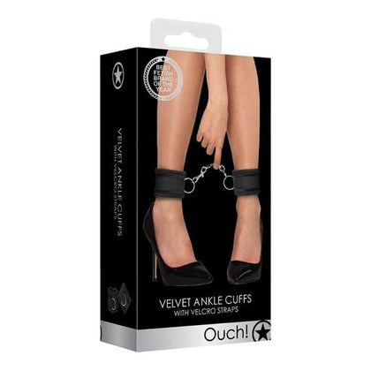 Ouch! Velvet & Velcro Adjustable Ankle Cuffs - Premium BDSM Restraints for Enhanced Pleasure - Model VVAC-001 - Unisex - Ankles - Sensual Black