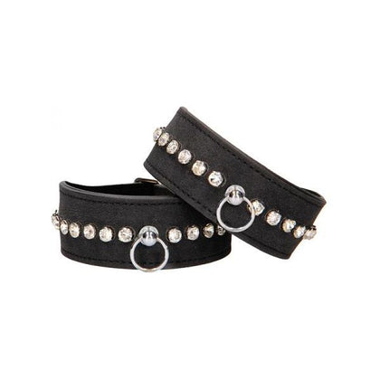 Introducing the Exquisite Diamond Studded Black Leather Wrist Cuffs - Model XJ-27: The Ultimate BDSM Pleasure Accessory for All Genders and Sensual Delights