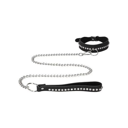 Introducing the Exquisite Elegance Ouch Diamond Studded Collar With Leash - Black: A Luxurious BDSM Accessory for Sensual Pleasure