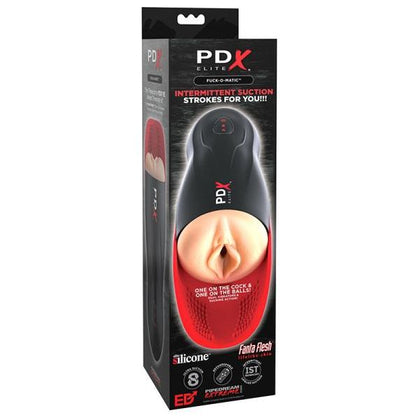 PDX Elite Fuck-O-Matic Stroker - Model FOM-5000 - Male Masturbation Toy - Intense Suction and Vibrations - Pleasure Enhancer - Light Red/Black