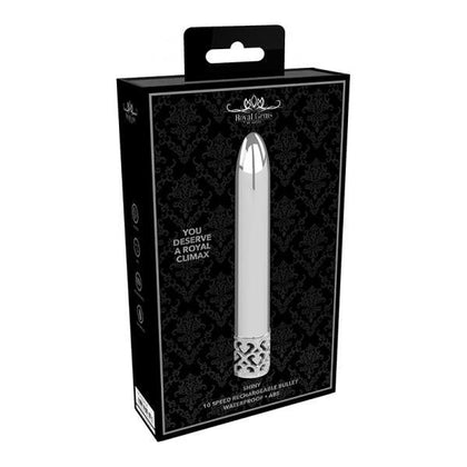 Royal Gem Shiny Abs Rechargeable Bullet Silver - Elegant Crown Jewel Vibrator for Internal and External Stimulation - Adult Naughty Store