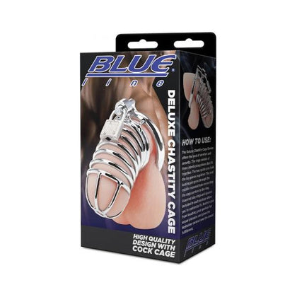 Blue Line Deluxe Chastity Cage - Premium Metal Cock and Ball Restrainer for Long-Term Pleasure - Model BLC-5000 - Male - Full Coverage - Silver