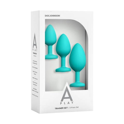A-Play 3-Piece Silicone Spade Butt Plug Trainer Set - Model XYZ - Unisex Anal Pleasure - Teal