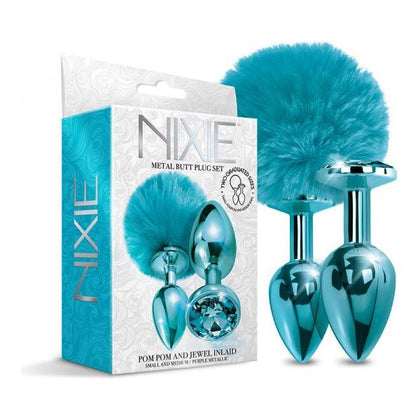 Introducing the NIXIE Metal Butt Plug Set - Model MBP-2021: A Sensational Metallic Blue Pleasure Experience for All Genders!