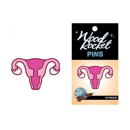 Wood Rocket Glittery Uterus Lapel Pin - Fun and Sparkling Accessory for All - Adult Naughty Store