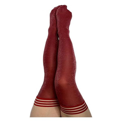 Kix'ies Holly Cranberry Sparkle Thigh-High Stockings - Model D, Women's Lingerie for Sensual Leg Appeal, Size D