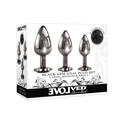 Evolved Black Gem Anal Plug Set 3 Pc - The Ultimate Pleasure Experience for All Genders - Model EBG-3 - Intensify Your Backdoor Play with this Stylish Gun Metal Set Featuring Sparkling Black  - Adult Naughty Store