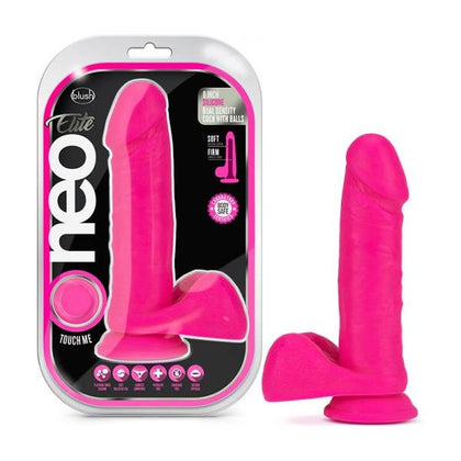 Introducing the Neo Elite - 8-inch Silicone Dual-density Cock With Balls - Neon Pink: The Ultimate Pleasure Experience