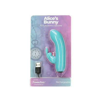 PowerBullet Alice's Bunny Rechargeable Bullet Vibrator with Removable Rabbit Sleeve - Model PB-1001 - Dual Pleasure for Women - Teal